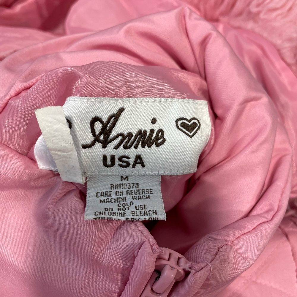 Annie USA Quilted Pink Detachable Hood Zip Puffer Jacket Teen Misses Jrs Size M - Picture 9 of 11